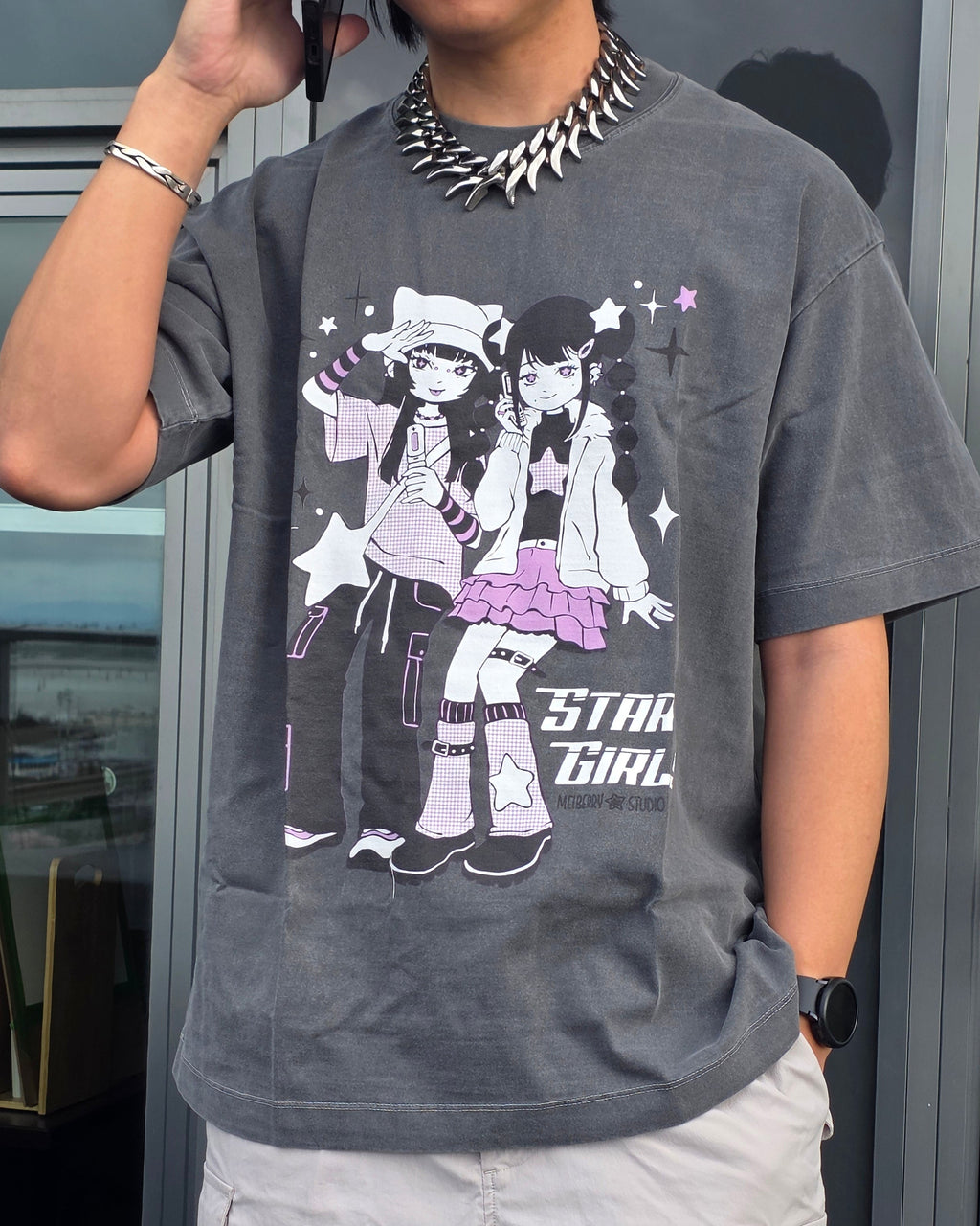Star Girls ꒰ঌ ໒꒱ Gray Oversized T-Shirt