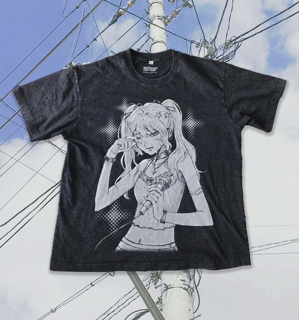 Idol's Tears ꒰ঌ ໒꒱ Black Acid Wash T-Shirt