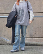 Looking Back ꒰ঌ ໒꒱ Angel Print Gray Acid Wash T-shirt
