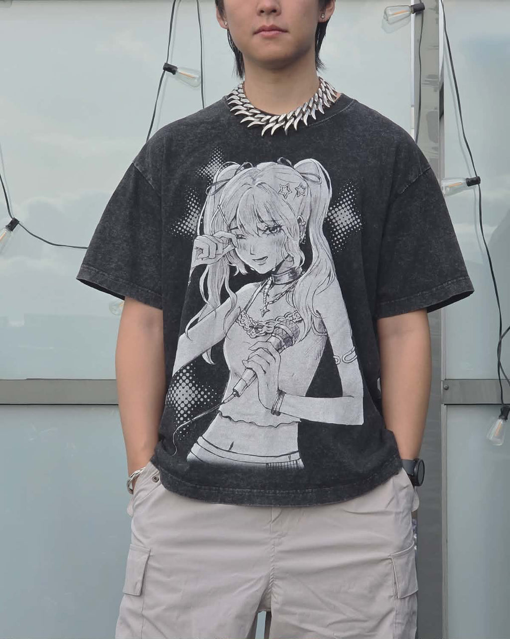 Idol's Tears ꒰ঌ ໒꒱ Black Acid Wash T-Shirt